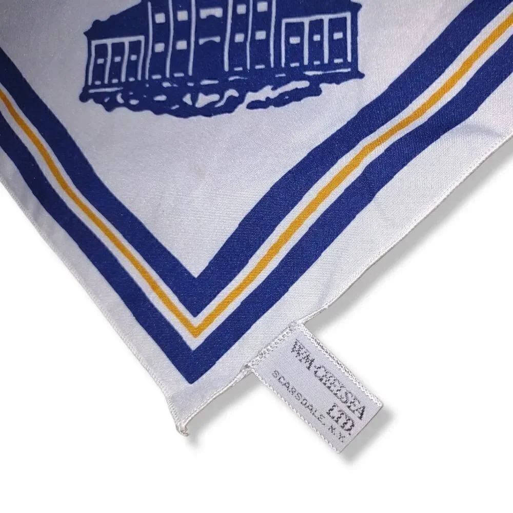 Wm. Chelsea Ltd. White Scarf Wrap‎ Square Blue Stamford Stamford Blue Gold